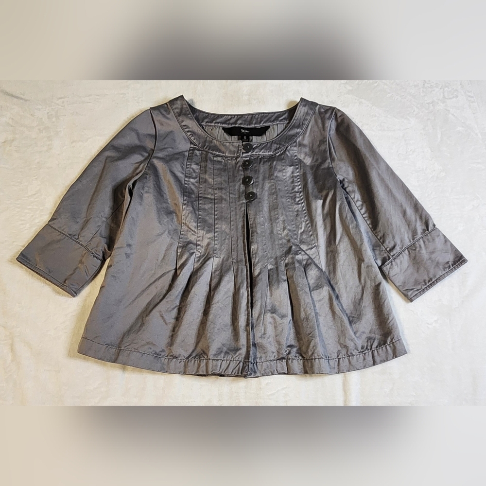 Mossimo Supply Co. Silver Cropped 3/4 Sleeve Women's Pleated Jacket, Size Small